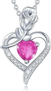 Image of Birthstone Rose Heart Necklace by the company Agvana Jewelry.