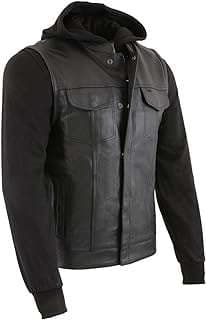 Image of Men's Black Leather Vest Hoodie by the company Amazon.com.