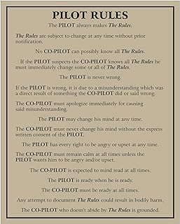 Image of Funny Pilot Rules Wall Art by the company AMERICAN LUXURY GIFTS.