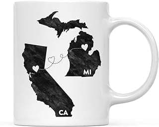 Image of Andaz Press 11oz. Coffee Mug Long Distance Gift, Michigan and California, Black and White Modern, 1-Pack, Moving Away Graduation University College Gifts for Him Her Relationships by the company Andaz Press.