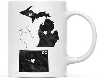 Image of Andaz Press 11oz. Coffee Mug Long Distance Gift, Michigan and Colorado, Black and White Modern, 1-Pack, Moving Away Graduation University College Gifts for Him Her Relationships by the company Andaz Press.