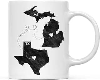 Image of Andaz Press 11oz. Coffee Mug Long Distance Gift, Michigan and Texas, Black and White Modern, 1-Pack, Moving Away Graduation University College Gifts for Him Her Relationships by the company Andaz Press.