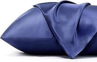 Image of Navy Satin Pillowcases Set by the company Bedsure.