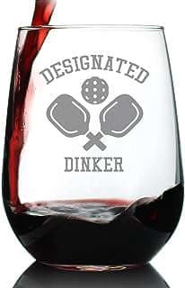 Image of Pickleball Themed Stemless Wine Glass by the company Bevvee.
