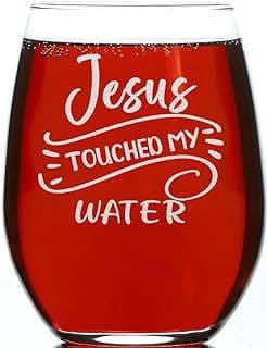 Image of Jesus-themed Stemless Wine Glass by the company CARVELITA.