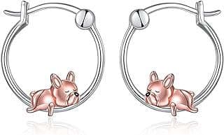 Image of French Bulldog Silver Hoop Earrings by the company guangzhoushidachenzhubaoshoushiyouxiangongsi.