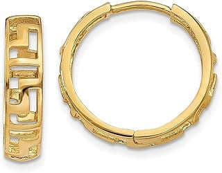 Image of Gold Greek Key Hoop Earrings by the company IceCarats® Designer Jewelry Gift USA.