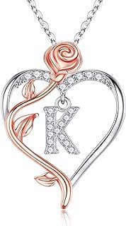 Image of Silver Rose Heart Initial Necklace by the company IEFIL JEWELRY.