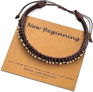 Image of Brown Leather Morse Code Bracelet by the company LHJ JEWELRY.