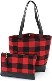 Image of Buffalo Plaid Tote & Clutch Set by the company lo lord.