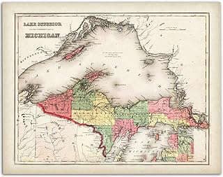 Image of Vintage Lake Superior Map Print by the company Lone Star Art.