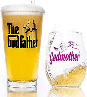 Image of Godfather Beer & Godmother Wine Glasses by the company Movies On Glass.