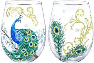 Image of Hand Painted Peacock Wine Tumblers by the company NymphFable.