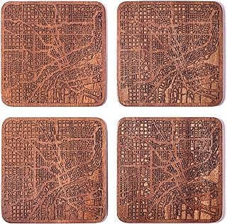 Image of Wooden Detroit Map Coasters by the company O3designstudio.