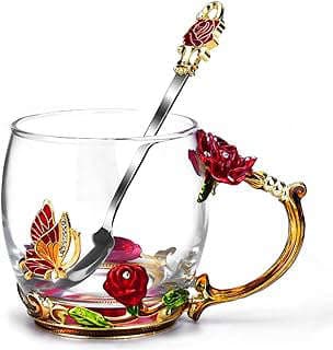 Image of Butterfly Rose Glass Mug Set by the company OEAGO.
