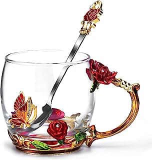 Image of Enamel Butterfly Rose Glass Mug by the company OEAGO.