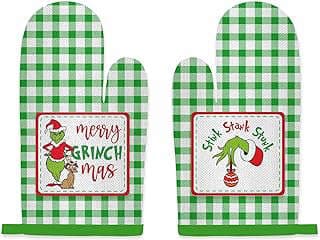 Image of Grinch-themed Oven Mitts Set by the company Saukore.