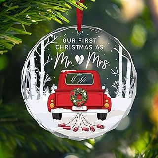 Image of Just Married Glass Ornament by the company TEEZWONDER STORE.