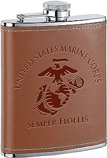 Image of Leather USMC Hip Flask by the company The Military Gift Shop.