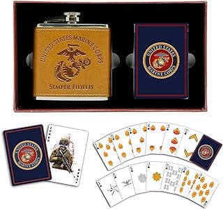 Image of USMC Flask and Cards Set by the company The Military Gift Shop.
