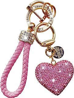 Image of Rhinestone Pink Heart Keychain by the company tufeidianzi.