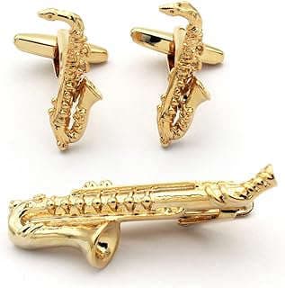Image of Saxophone Cufflinks Tie-Clip Set by the company vcufflinks.
