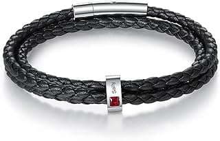 Image of Custom Leather Birthstone Bracelet by the company XunQi.