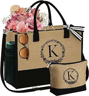 Image of Monogrammed Jute Tote and Makeup Bag by the company YOOLIFE Living.